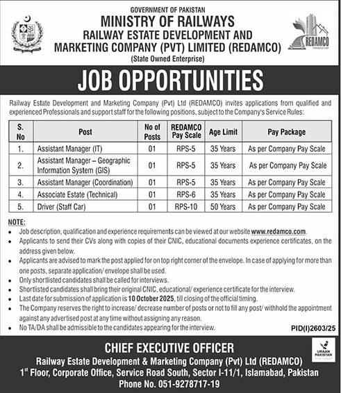 Jobs in Ministry of Railways Islamabad
